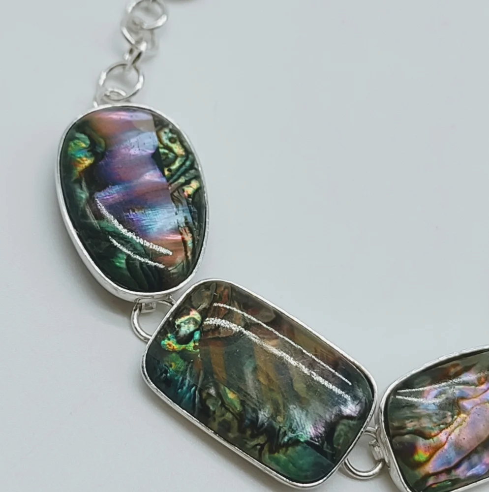 Vintage Sterling Silver Lucas Lameth Abalone Link Toggle Bracelet - Picture 10 of 12